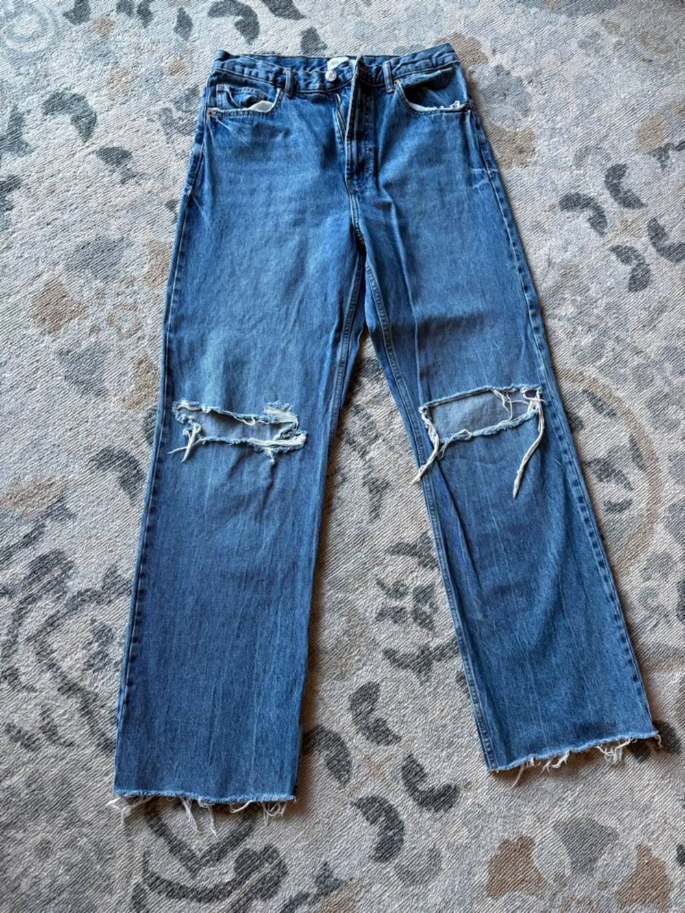 Zara Blue Distressed Wide-Leg Jeans